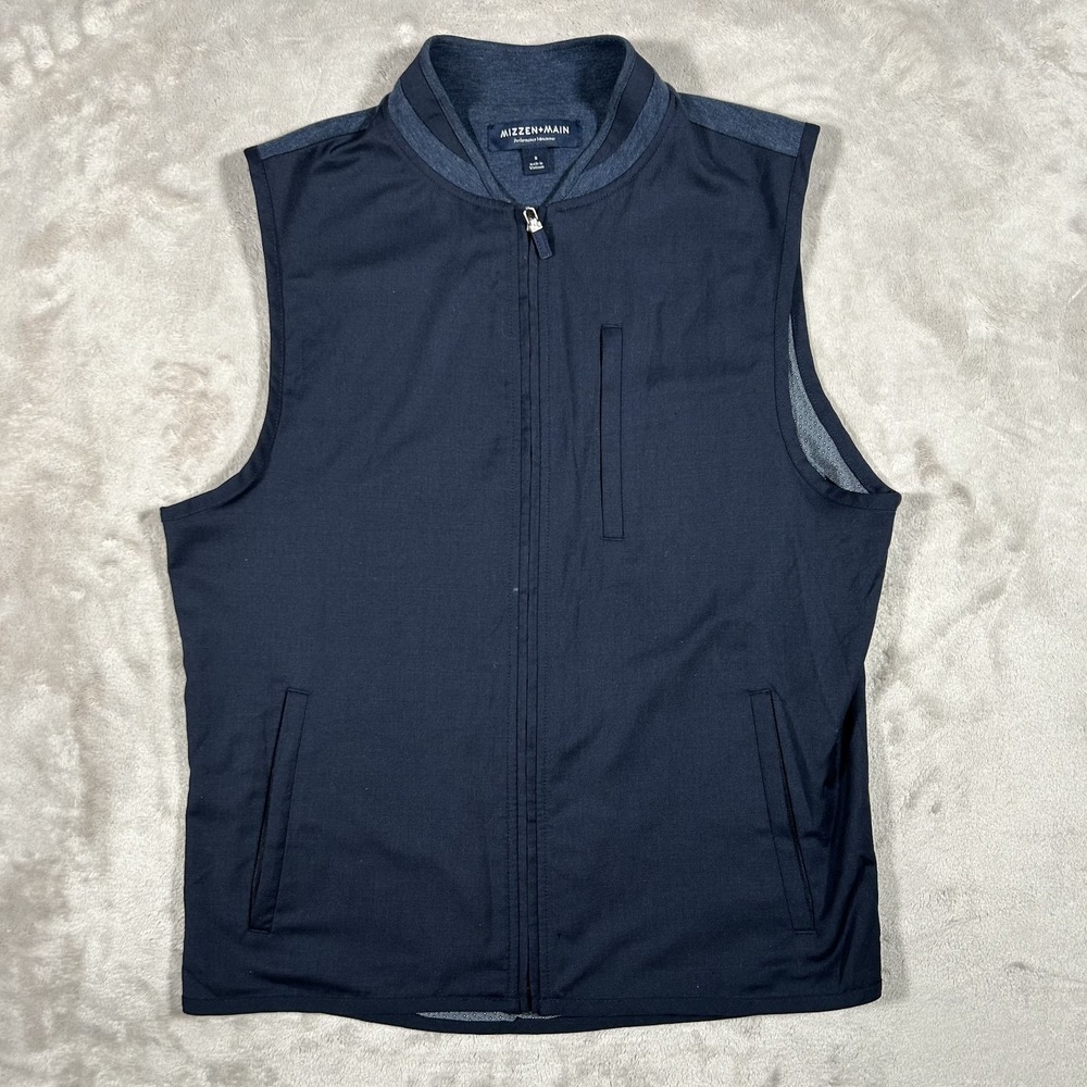 Mizzen + Main Grant Vest Mens S Blue Wool Blend Full Zip Performance Jacket Golf